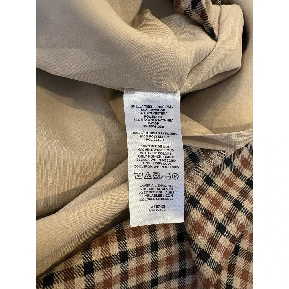 Ann Taylor‎ Factory Brown Plaid Straight Pencil Faux Wrap Skirt 8 Classic Career
